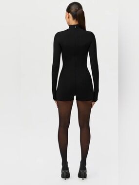 Naked Wardrobe Women’s Black Butter Turtleneck Contour Romper Long sleeve Sz. M